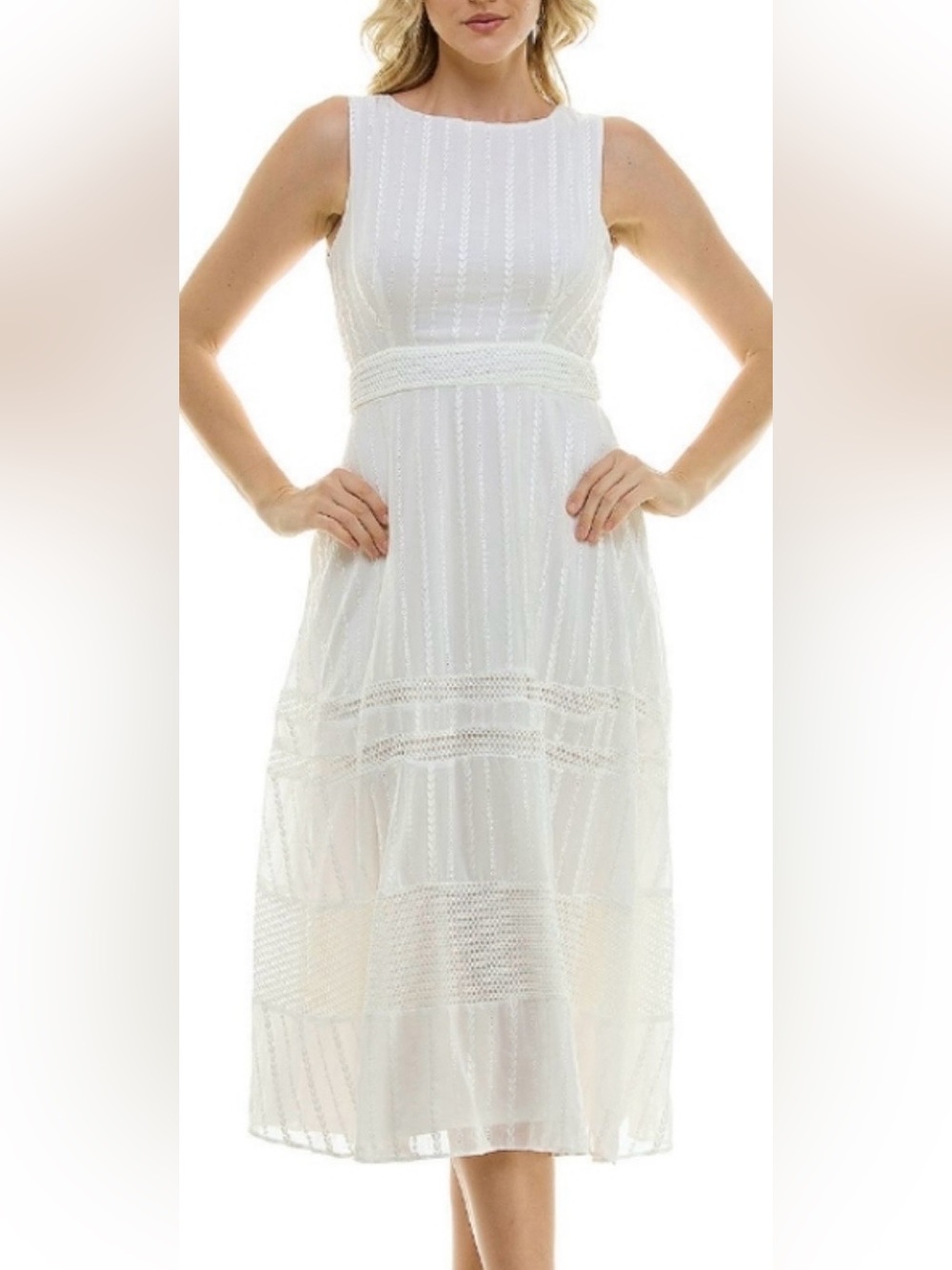Taylor White Sleeveless Eyelet Midi Summer Dress